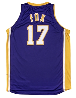 2000 Rick Fox NBA Finals Game Used Los Angeles Lakers Road Jersey Photo Matched To 2/16/2000 with Apparent Match to NBA Finals (Fox LOA & Resolution Photomatching)	